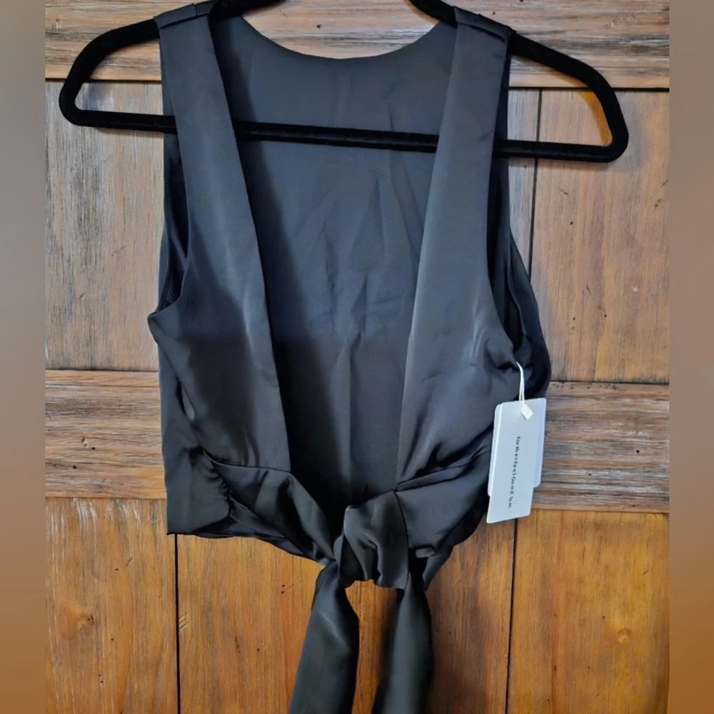 Commense Cowl Neck Ruched Open Back Crop Top for holiday Christmas party gift - Picture 8 of 8